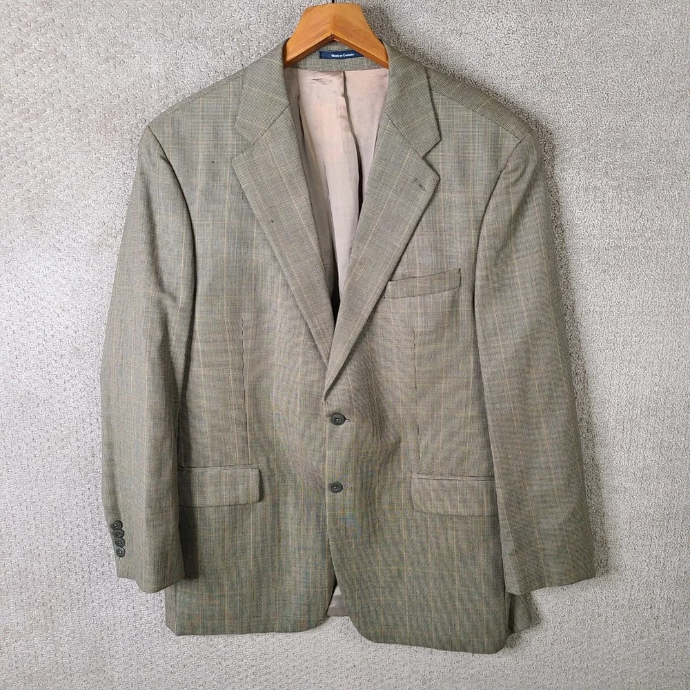 Vintage Chaps Ralph Lauren Jacket Mens 44T Brown Plaid Blazer 2 Button Wool